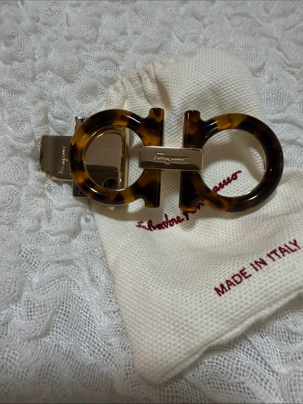 Salvatore Ferragamo Tortoiseshell and Gold Double Gancini women belt buckle REAL - Picture 2 of 5